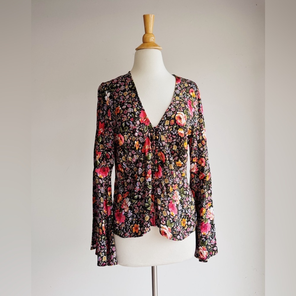 NWT Topshop Floral Flare Sleeve Blouse US 10